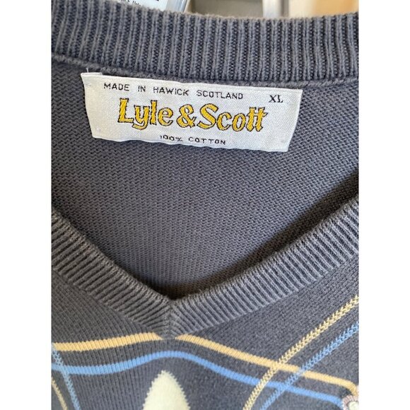 VINTAGE 90'S LYLE & SCOTT MEN'S COTTON ARGYLE GOLF SWEATER SZ XL - Picture 3 of 5